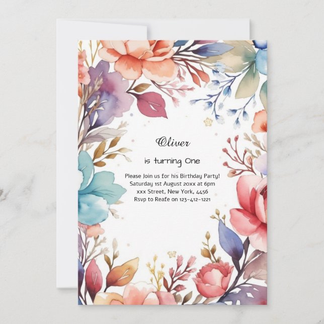 Floral 1st Birthday Invitation (Front)