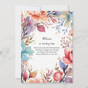 Floral 1st Birthday Invitation