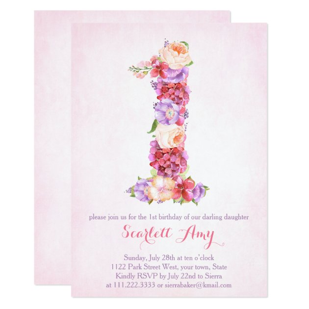 Floral 1st Birthday Invitation, Number 1 Invites