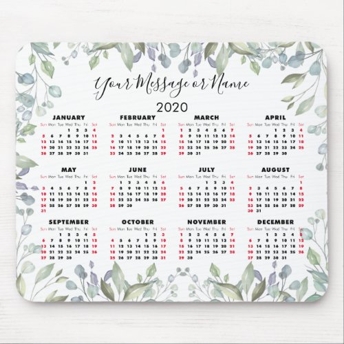 Floral 2020 Calendar Your Message or Name Mouse Pad