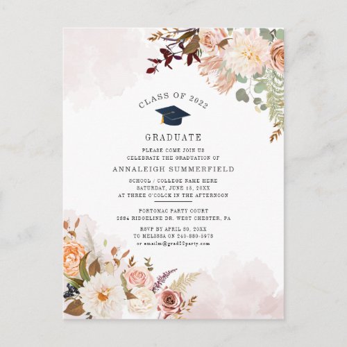 Floral 2022 Graduation Party Pastel Bloom Grad Invitation Postcard