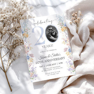 Floral 20th Anniversary Invitation With Photo