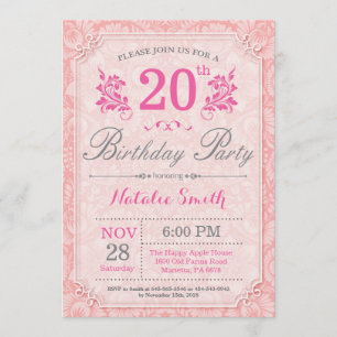 Floral 20th Birthday Invitation Pink for Women