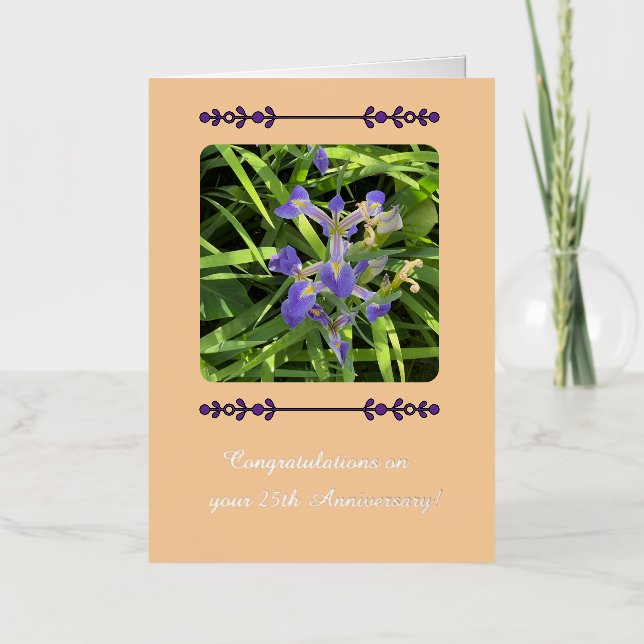 Floral 25th Anniversary, Foil Greeting Card (Front)