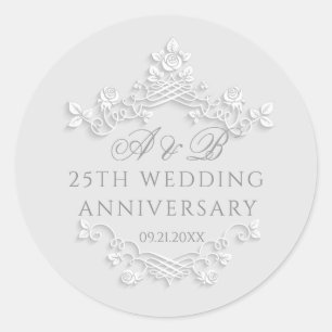Floral 25th Wedding Anniversary Classic Round Sticker