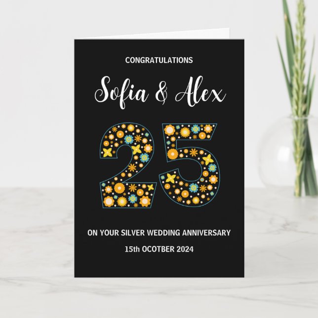 Floral 25th wedding anniversary greeting card (Front)