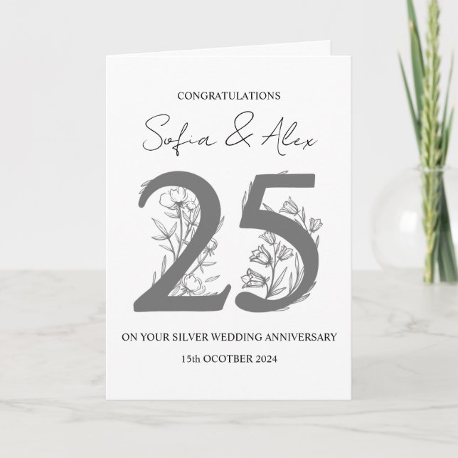 Floral 25th wedding anniversary greeting card (Front)