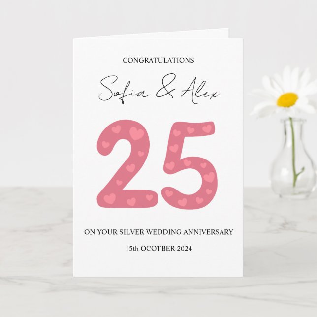 Floral 25th wedding anniversary greeting card (Small Plant)