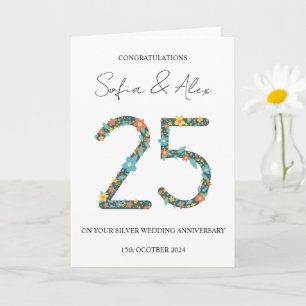 Floral 25th wedding anniversary greeting card