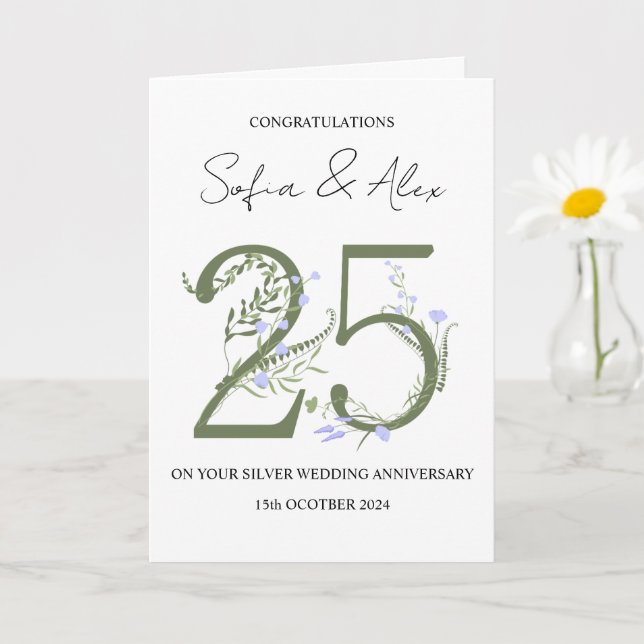 Floral 25th wedding anniversary greeting card (Small Plant)