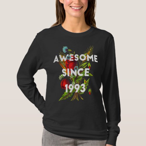 Floral 29 Years Old Birthday Awesome Since 1993 Mo T_Shirt