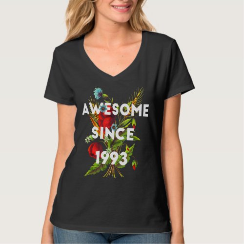 Floral 29 Years Old Birthday Awesome Since 1993 Mo T_Shirt