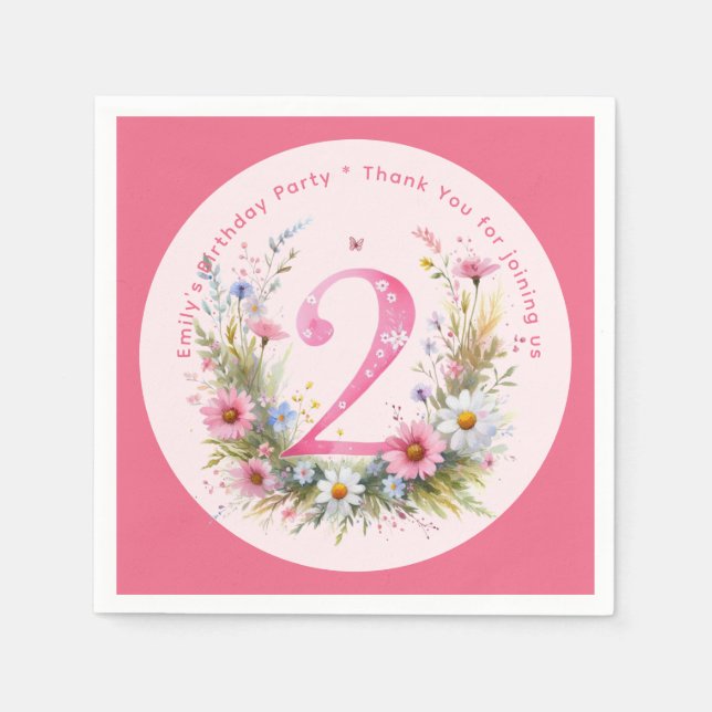 Floral 2nd Birthday Custom Two Fairy Princess Napkins (Front)