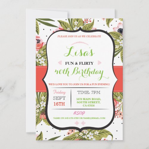 Floral 30th 40th 50th 60th Birthday party Invite