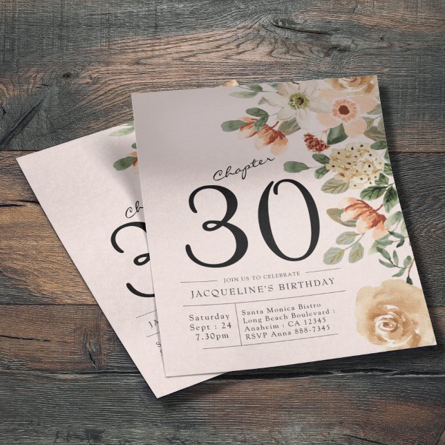 Floral 30th Birthday Budget Invitation Flyer (Chic vintage floral budget 30th birthday invitation flyer.)