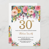Floral 30th Birthday Invitation Gold Glitter (Front/Back)