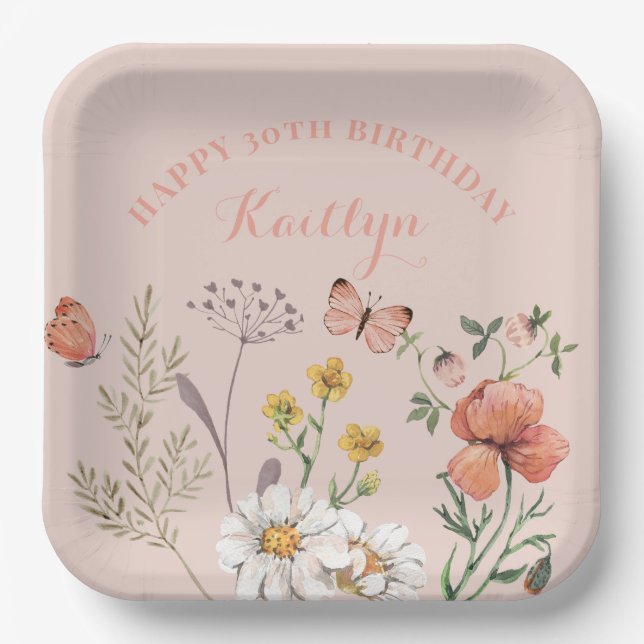 Floral 30th Birthday Party  Paper Plates (Front)