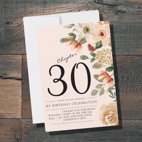Floral 30th Birthday  Thank You Card