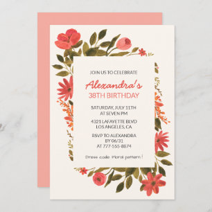 Floral 38th birthday invitations Boho Elegant