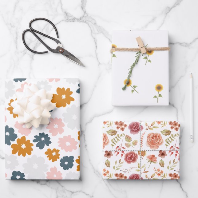 Floral 3 Pack Wrapping Paper Sheets (Front)