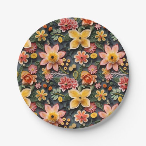 Floral 3d paper quilling party paper plates