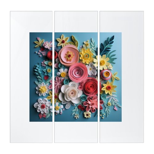 Floral 3D Triptich Wall Art in Pastel Colors