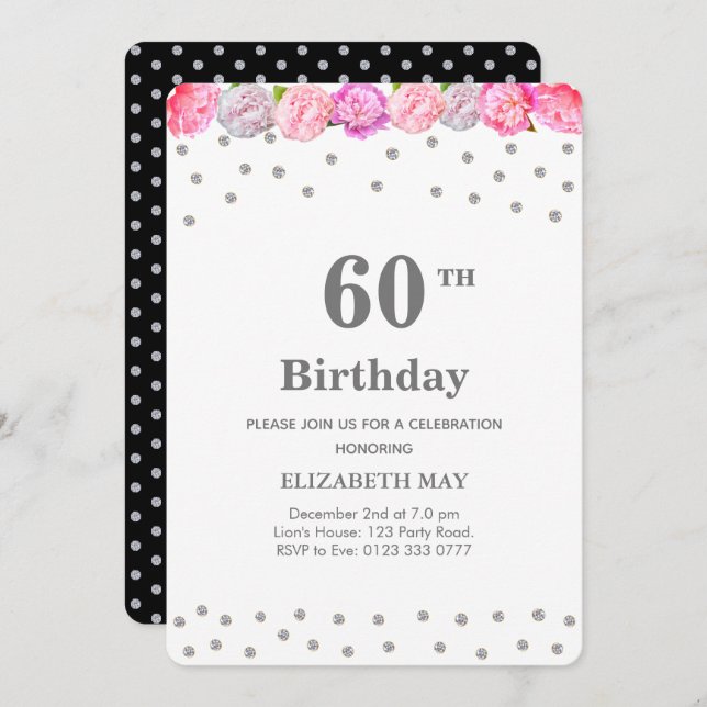 Floral 40th, 60th Birthday with Diamonds Invitation (Front/Back)