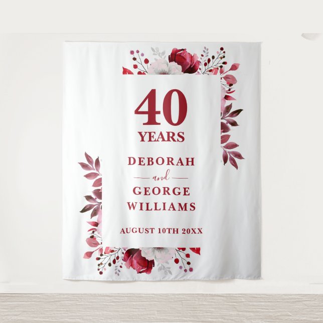 Floral 40th Anniversary Photo Booth Backdrop (Front)