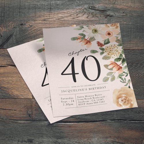 Floral 40th Birthday Budget Invitation Flyer