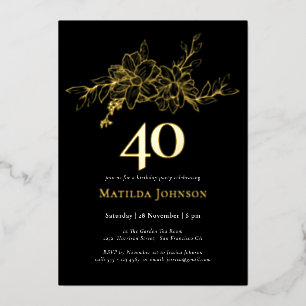 Floral 40th Birthday Gold Foil Invitation