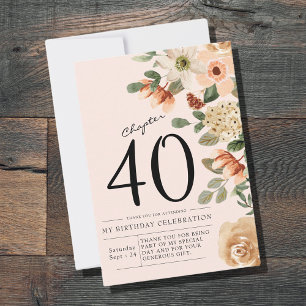 Floral 40th Birthday Thank You Card
