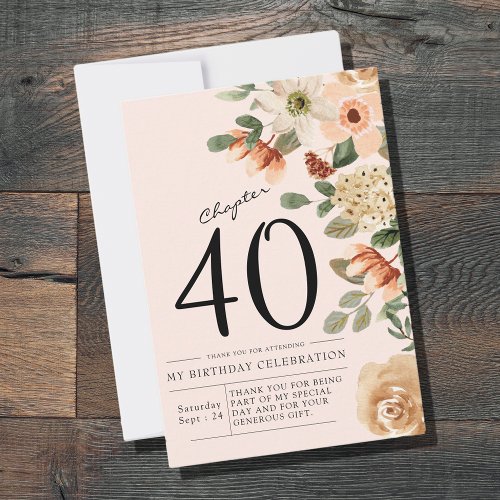 Floral 40th Birthday  Thank You Card