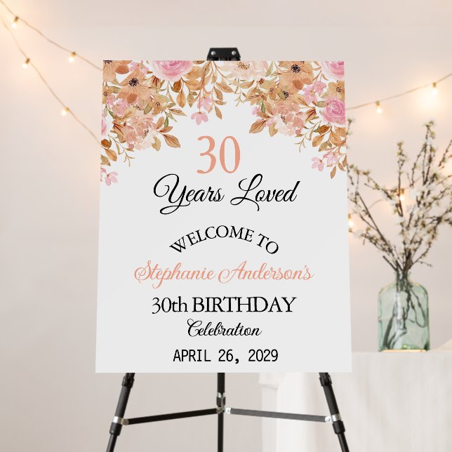  Floral 40th Birthday Welcome Years Loved  Foam Board (In Situ (Stand))