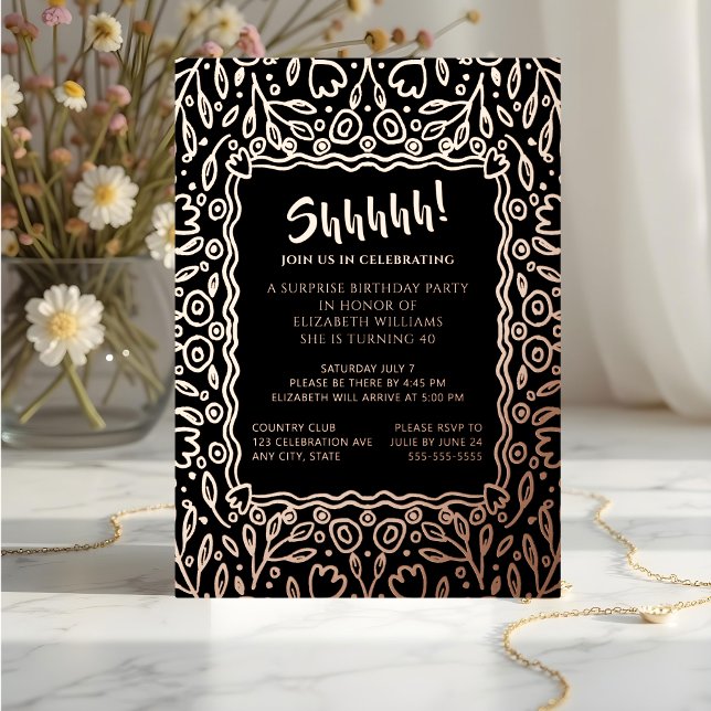 Floral 40th Custom Photo Surprise Birthday Foil Invitation (Creator Uploaded)