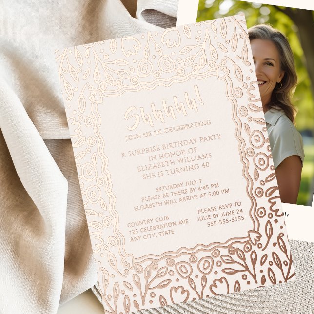 Floral 40th Custom Photo Surprise Birthday Foil Invitation (Creator Uploaded)