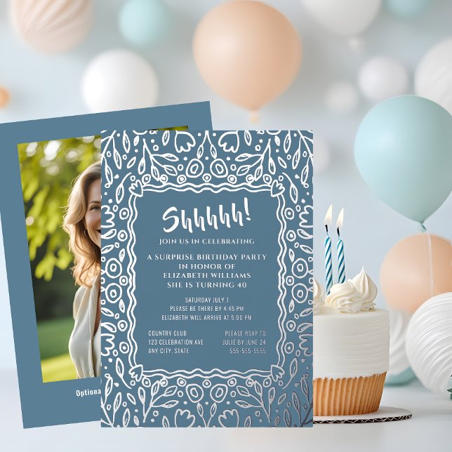 Floral 40th Custom Photo Surprise Birthday Foil Invitation (Creator Uploaded)