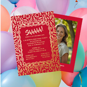 Floral 40th Custom Photo Surprise Birthday Foil Invitation