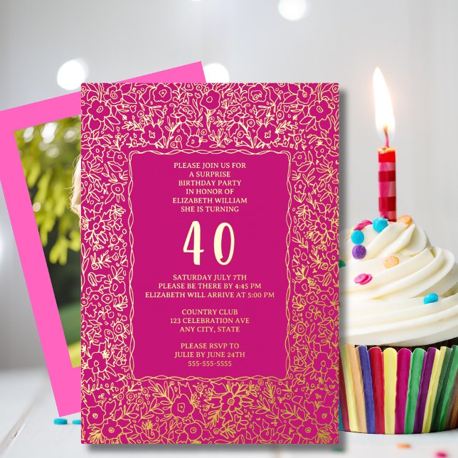 Floral 40th Surprise Birthday Template Pink Unique (Creator Uploaded)