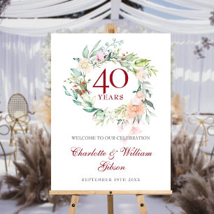 Floral 40th Wedding Anniversary Welcome Sign
