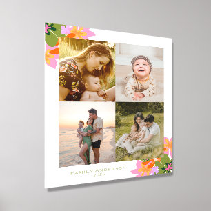 Floral 4 photos family colorful name modern foam core photo tile