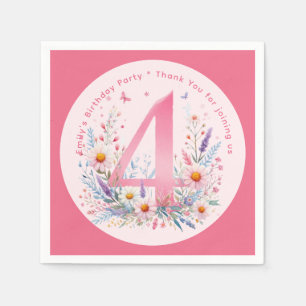 Floral 4th Birthday Custom Four Fairy Princess Napkins