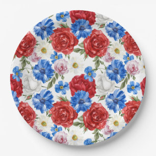 Floral 4th July Paper Plates
