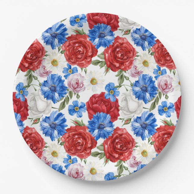 Floral 4th July Paper Plates (Front)