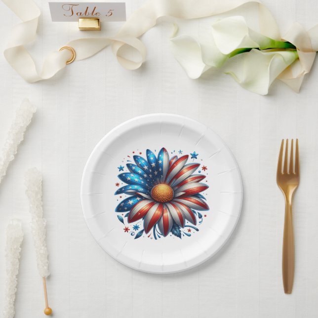 Floral 4th of July Paper Plates (Wedding)