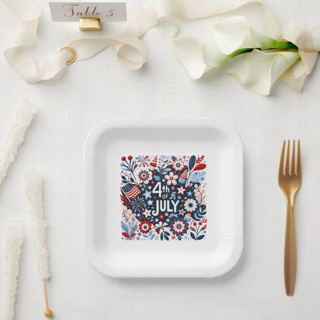 Floral 4th of July Paper Plates (Wedding)