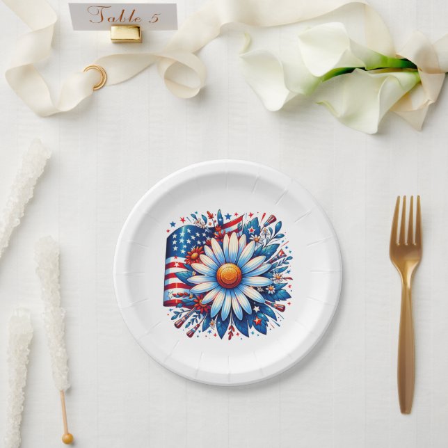 Floral 4th of July Paper Plates (Wedding)
