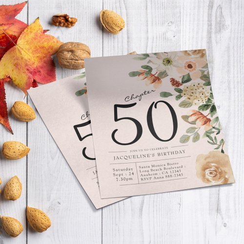 Floral 50th Birthday Budget Invitation Flyer
