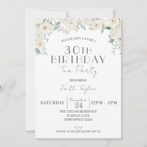 Floral 50th Birthday Celebration BIrthday Tea Invitation