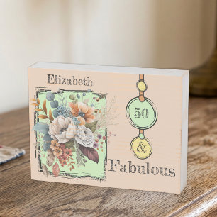 Floral 50th birthday custom name green rustic wooden box sign