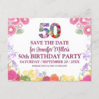 Floral 50th Birthday - Elegant  50 Save The Date